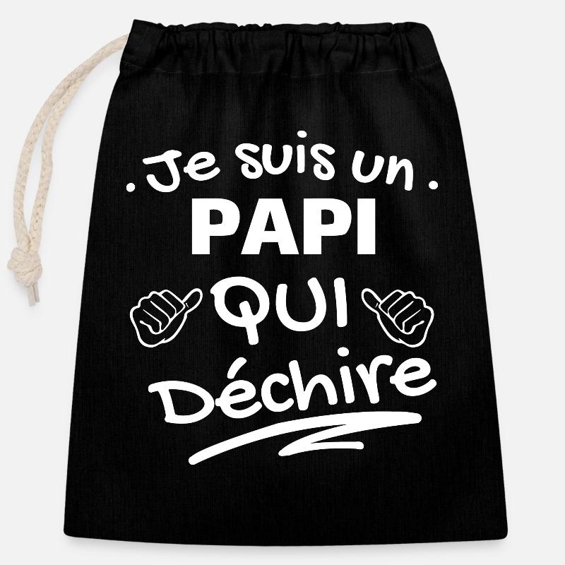 je suis un papi qui déchire - Sac cadeau en coton avec cordon (25 x 30 cm) - noir
