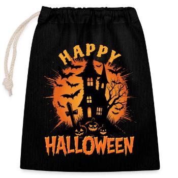 Happy Halloween Geisterhaus - gruselig - Verschließbarer Geschenkbeutel aus Baumwolle (25x30cm) - Schwarz - Vorne