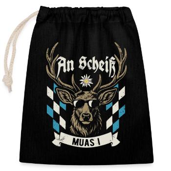 Cooler Hirsch - An Scheiß muas i - Bier & Gaudi - Verschließbarer Geschenkbeutel aus Baumwolle (25x30cm) - Schwarz - Vorne