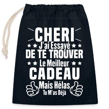 Chéri Saint Valentin Amour Couple Humour - Sac cadeau en coton avec cordon (25 x 30 cm) - bleu marine - Devant