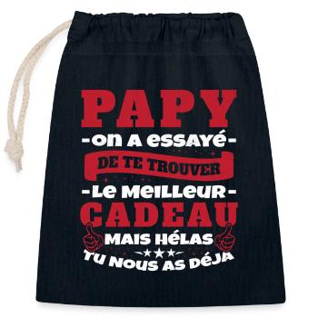 Grand Père Papy Anniversaire Humour Cadeau - Sac cadeau en coton avec cordon (25 x 30 cm) - bleu marine - Devant