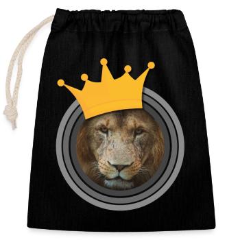 Close-up photo lion with crown - Closable cotton gift bag (25x30cm) - black - Front