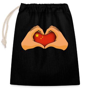 Chine - Sac cadeau en coton avec cordon (25 x 30 cm) - noir - Devant