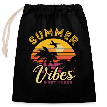 Summer Vibes - Best Vibes, Sun, Palm Trees, Holiday - Closable cotton gift bag (25x30cm) - black - Front