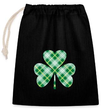 St. Patrick's Irish Tartan Kleeblatt - Verschließbarer Geschenkbeutel aus Baumwolle (25x30cm) - Schwarz - Vorne