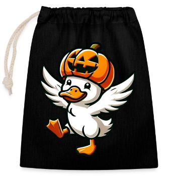 Skurrile Halloween-Ente mit Kürbis und Hut - Verschließbarer Geschenkbeutel aus Baumwolle (25x30cm) - Schwarz - Vorne