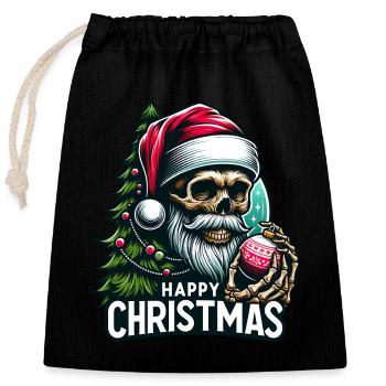 Crâne de Père Noël avec ornement de Noël - Sac cadeau en coton avec cordon (25 x 30 cm) - noir - Devant