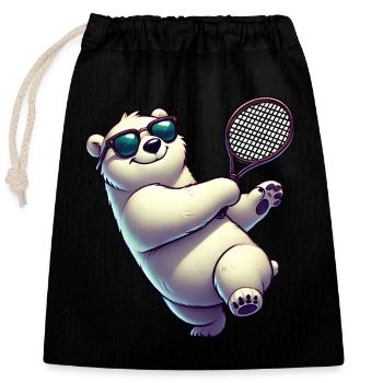 Polar Bear Tennis Player North Pool Cartoon - Closable cotton gift bag (25x30cm) - black - Front