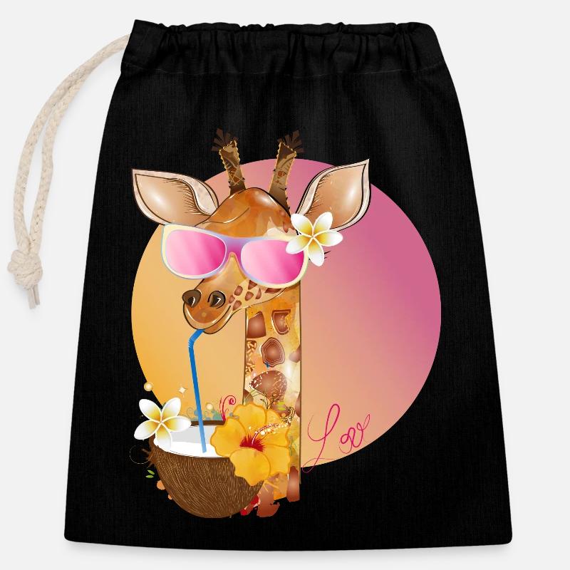cool giraff med solglasögon njuter av sommaren - Förslutningsbar presentpåse av bomull (25 x 30 cm) - svart