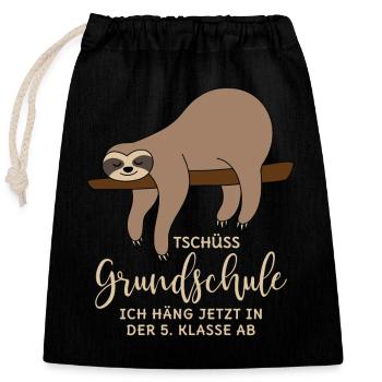 Abschluss Grundschule 5. Klasse Tschüss Faultier - Verschließbarer Geschenkbeutel aus Baumwolle (25x30cm) - Schwarz - Vorne
