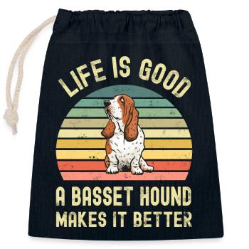 Dog Basset Hound - Closable cotton gift bag (25x30cm) - navy - Front