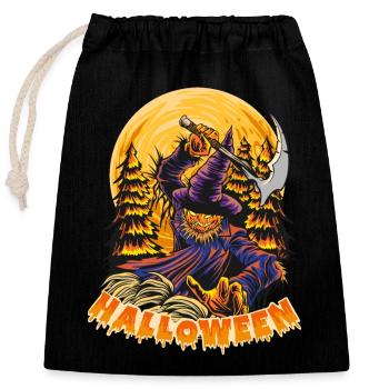 Halloween Citrouille Horreur - Sac cadeau en coton avec cordon (25 x 30 cm) - noir - Devant