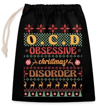 OCD Christmas sublimation - Closable cotton gift bag (25x30cm) - black - Front