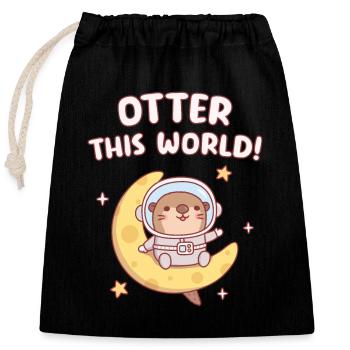 Süßer Otter-Astronaut auf dem Mond Otter Diese Welt - Verschließbarer Geschenkbeutel aus Baumwolle (25x30cm) - Schwarz - Vorne