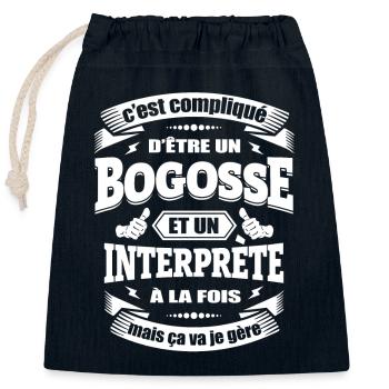 BOGOSSE ET INTERPRETE - Sac cadeau en coton avec cordon (25 x 30 cm) - bleu marine - Devant
