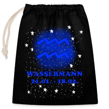 Wassermann Sternzeichen Symbol - Verschließbarer Geschenkbeutel aus Baumwolle (25x30cm) - Schwarz - Vorne