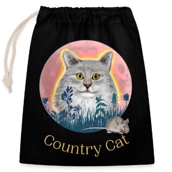 Chat de pays - Sac cadeau en coton avec cordon (25 x 30 cm) - noir - Devant