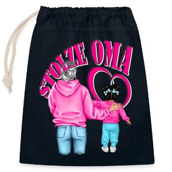 STOLZE OMA Enkelin schwarze Haare Herz Pink - Verschließbarer Geschenkbeutel aus Baumwolle (25x30cm) - Navy - Vorne