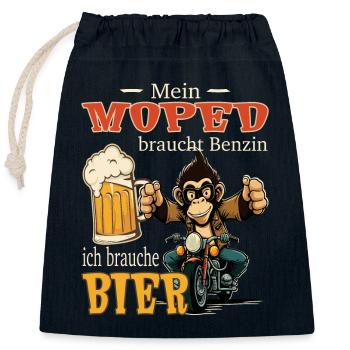Motorrad lustiger Spruch Moped Bier Affe Monkey - Verschließbarer Geschenkbeutel aus Baumwolle (25x30cm) - Navy - Vorne