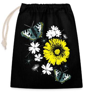 Blumen Chrysanthemen Schmetterlinge Sommer - Verschließbarer Geschenkbeutel aus Baumwolle (25x30cm) - Schwarz - Vorne