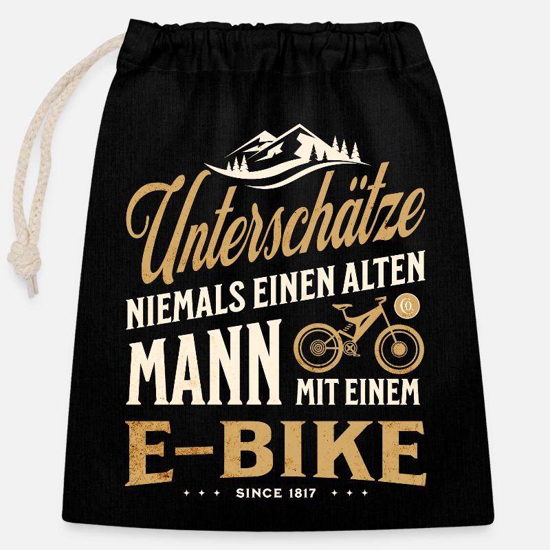 E Bike Alter Mann Spruch - Verschließbarer Geschenkbeutel aus Baumwolle (25x30cm) - Schwarz