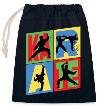 Karaté, Karatéka, arts martiaux, Combats, Sports - Sac cadeau en coton avec cordon (25 x 30 cm) - bleu marine - Devant