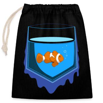 Poisson de poche - Sac cadeau en coton avec cordon (25 x 30 cm) - noir - Devant