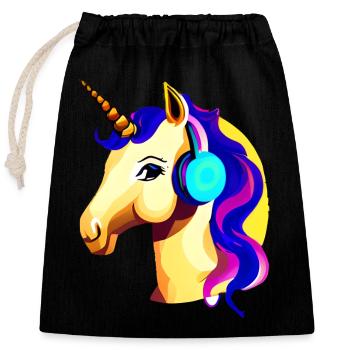 Licornes Licorne Écouter de la musique Licorne animale mythique - Sac cadeau en coton avec cordon (25 x 30 cm) - noir - Devant
