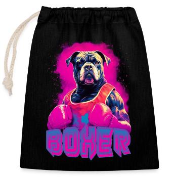 Boxer Dog With Boxing Gloves - Closable cotton gift bag (25x30cm) - black - Front