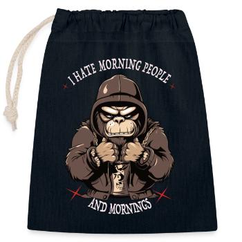 Monkey Monkey Morgenmuffel - I hate morning people - Closable cotton gift bag (25x30cm) - navy - Front