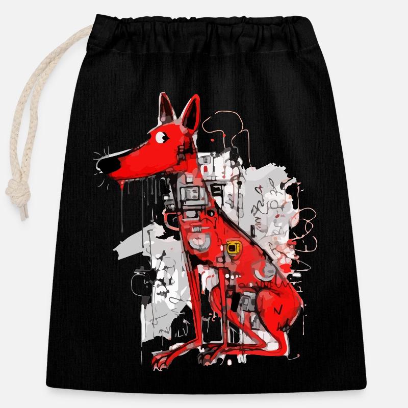 Loko der rote Hund - Verschließbarer Geschenkbeutel aus Baumwolle (25x30cm) - Schwarz