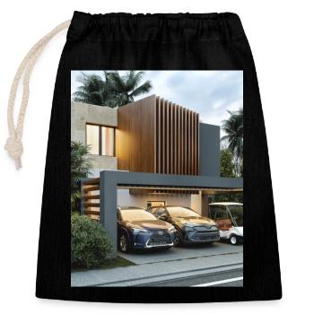 House - Closable cotton gift bag (25x30cm) - black - Front
