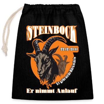 Geburtstag Steinbock Sternzeichen Spruch - Verschließbarer Geschenkbeutel aus Baumwolle (25x30cm) - Schwarz - Vorne
