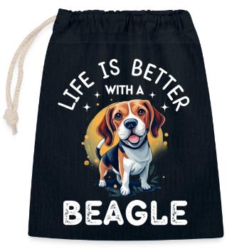 The life is better with a beagle - Closable cotton gift bag (25x30cm) - navy - Front