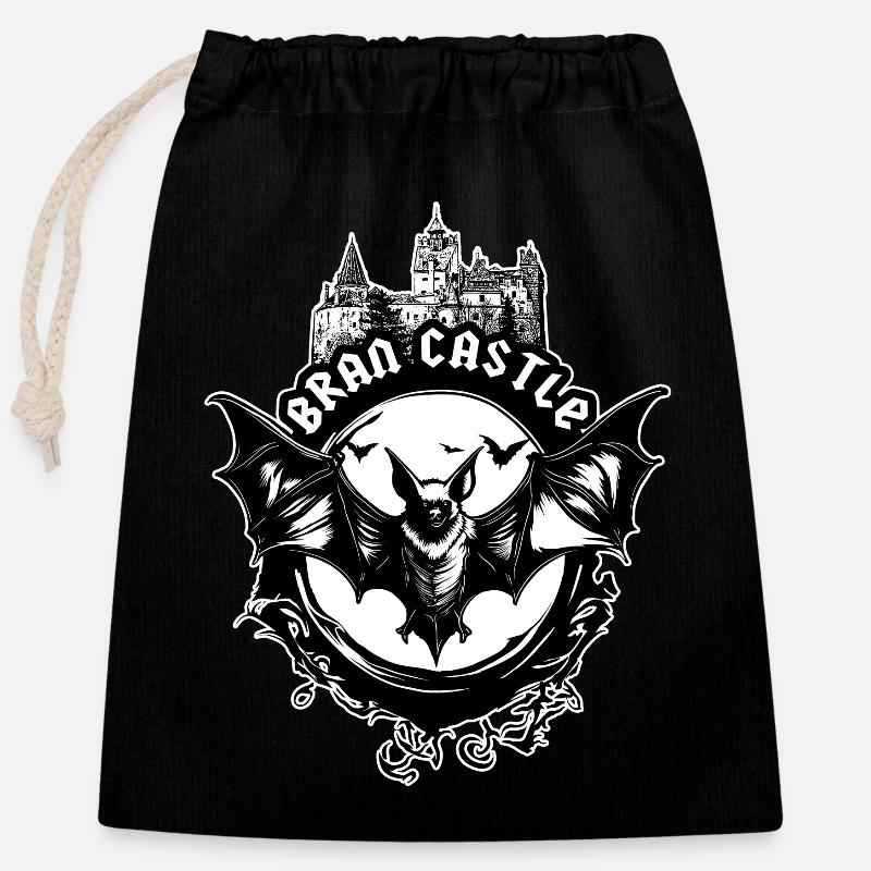 Bran Castle, Romania - Dracula - Closable cotton gift bag (25x30cm) - black