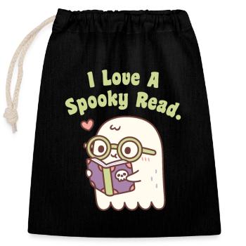 Cute Ghost I Love A Spooky Read Funny - Closable cotton gift bag (25x30cm) - black - Front