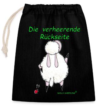Die verheerende Rückseite - Wolly Sheepling Gaming - Verschließbarer Geschenkbeutel aus Baumwolle (25x30cm) - Schwarz - Vorne