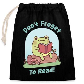 Cute Frog Happily Reading Dont Froget To Read Pun - Closable cotton gift bag (25x30cm) - black - Front