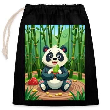 Panda mignon - Illustré - Sac cadeau en coton avec cordon (25 x 30 cm) - noir - Devant