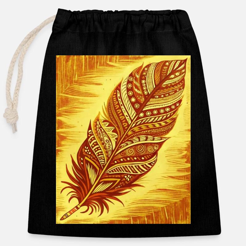 a feather with intricate patterns and colors - Closable cotton gift bag (25x30cm) - black