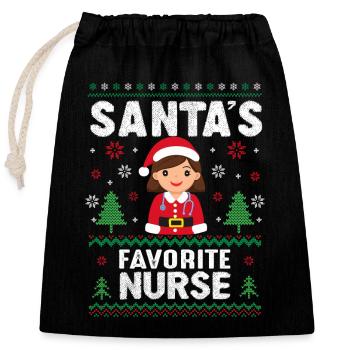 Santa's Favorite Nurse - Closable cotton gift bag (25x30cm) - black - Front