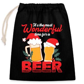 Es ist die schönste Zeit für Bier - Verschließbarer Geschenkbeutel aus Baumwolle (25x30cm) - Schwarz - Vorne
