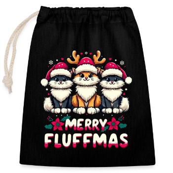 Joyeux Noël, Joyeux Fluffmas - Sac cadeau en coton avec cordon (25 x 30 cm) - noir - Devant