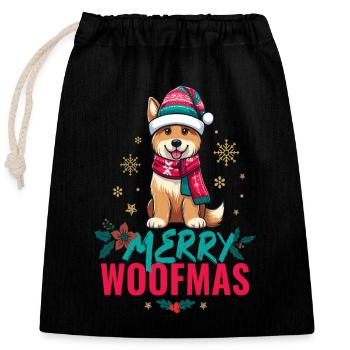 MERRY WOOFMAS - Closable cotton gift bag (25x30cm) - black - Front