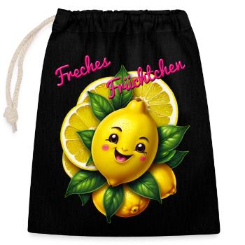 Freches Früchtchen - Verschließbarer Geschenkbeutel aus Baumwolle (25x30cm) - Schwarz - Vorne