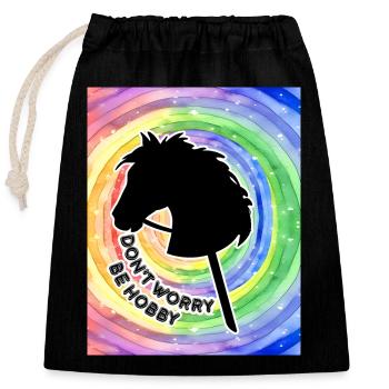 cheval de loisir- hobbyhorsing-arc-en-ciel- cheval sur un bâton - Sac cadeau en coton avec cordon (25 x 30 cm) - noir - Devant