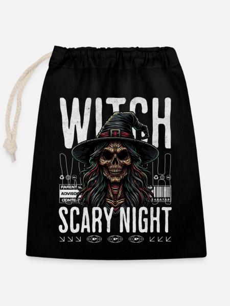 Witch Scary Night Halloween - Verschließbarer Geschenkbeutel aus Baumwolle (25x30cm) - Schwarz