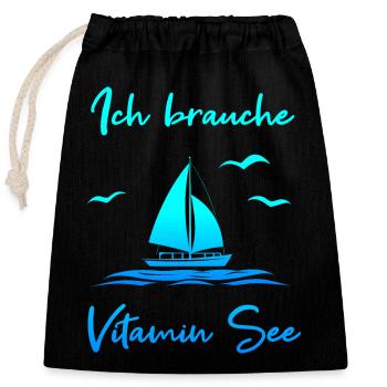 Ich brauche Vitamin See - Verschließbarer Geschenkbeutel aus Baumwolle (25x30cm) - Schwarz - Vorne