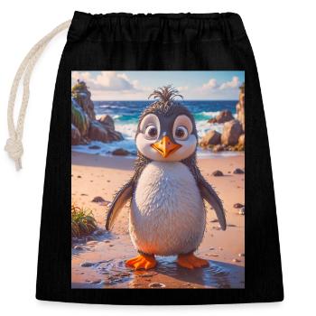 des oiseaux super mignons autour du monde – Pinguin - Sac cadeau en coton avec cordon (25 x 30 cm) - noir - Devant