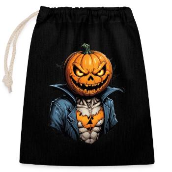 Spooky Pumpkin Head Halloween Illustration - Closable cotton gift bag (25x30cm) - black - Front